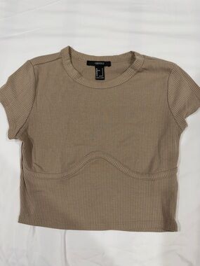 Forever 21 Beige Ribbed Cropped Tee